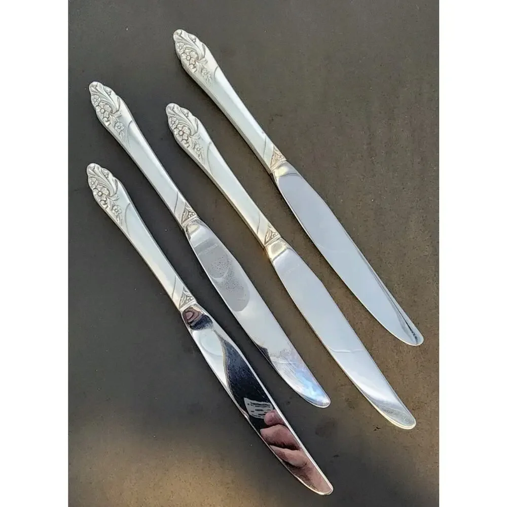 4 Onieda Community EVENING STAR Dinner Knives VTG 1950's Stainless Blade